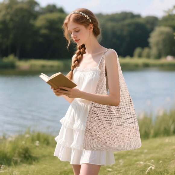 Women's Light Khaki Shoulder Shopping Handbag Casual Travel Totes Fold Able Bags - Picture 6 of 7